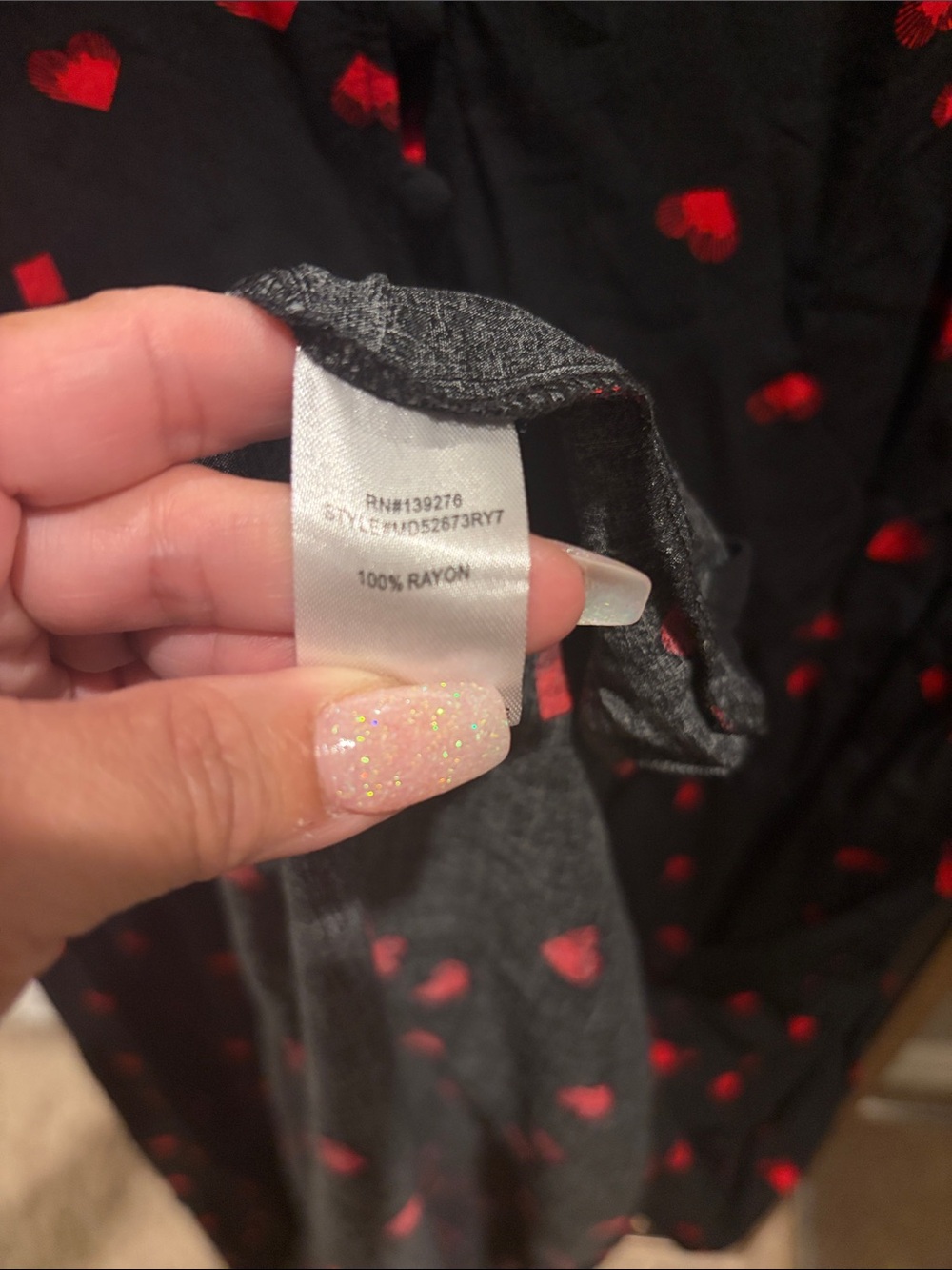 Black Maxi Dress with Red Heart Print — Elegant Tiered V-Neck Maxi - Picture 5 of 5